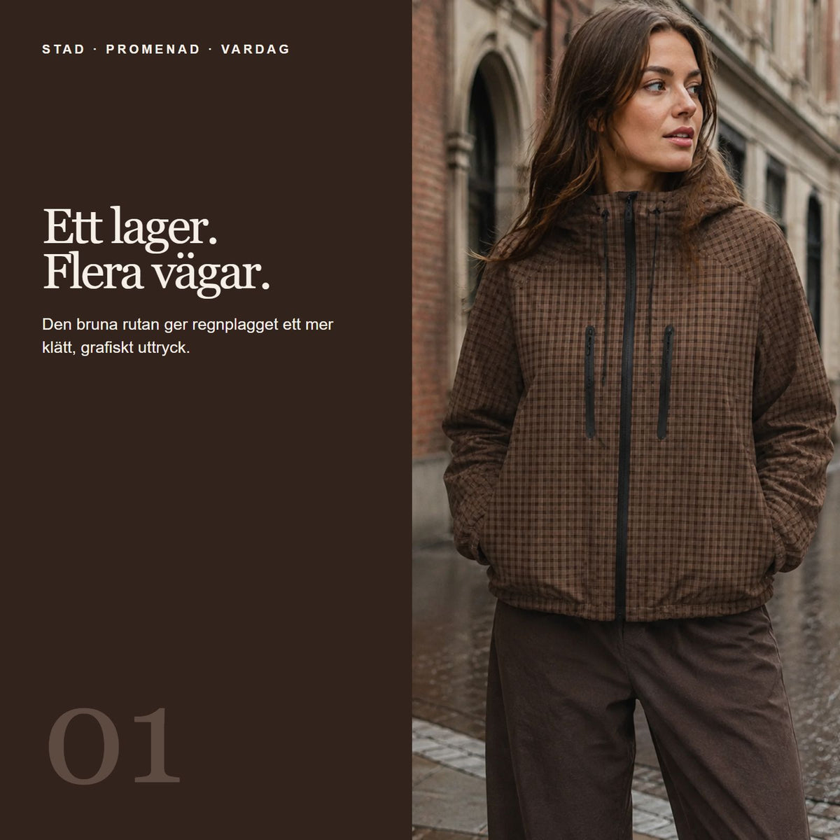 Kort vattentät regnjacka med huva