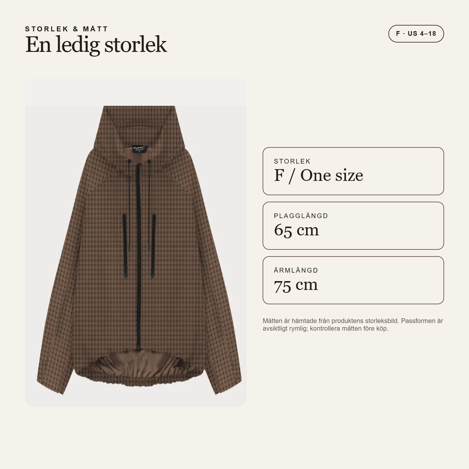 Storleksguide för Brown Check regnjacka