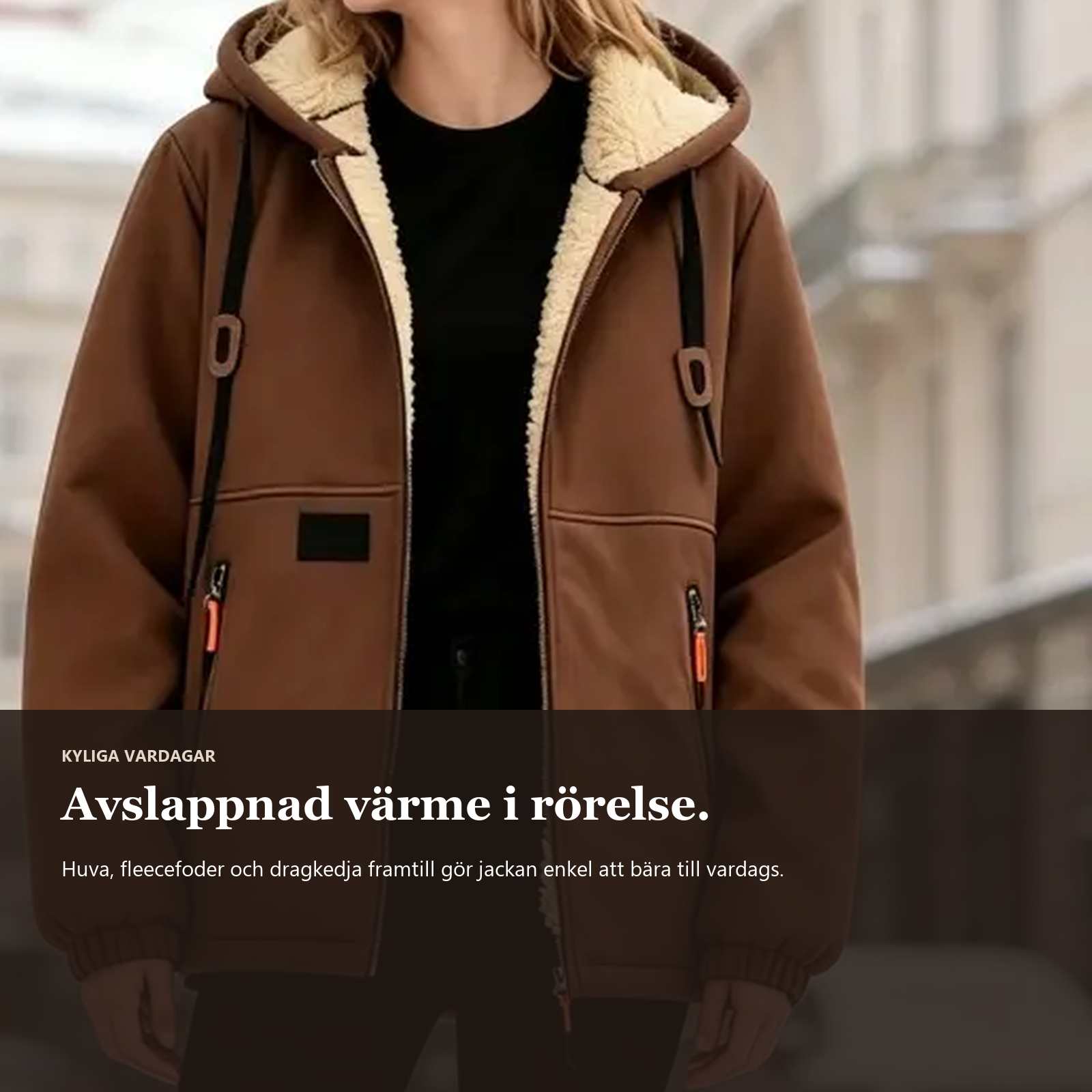 Kaffebrun fleecefodrad jacka för kyliga vardagar