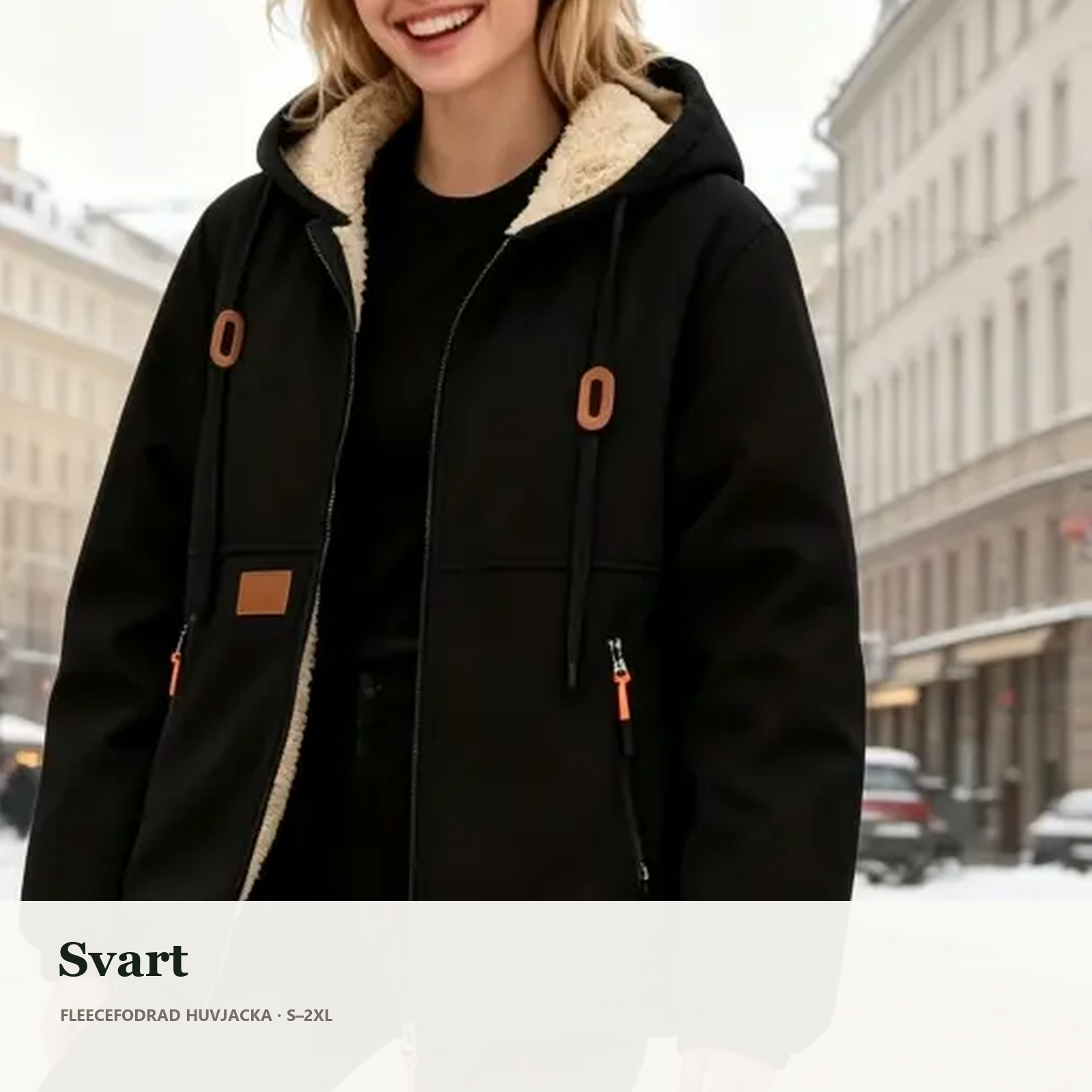 Svart fleecefodrad huvjacka