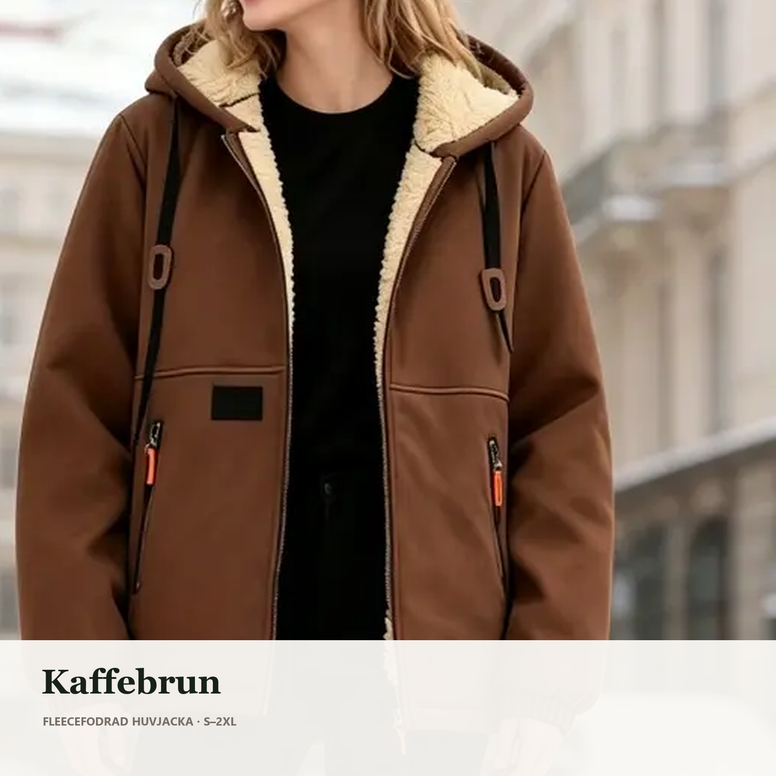 Kaffebrun fleecefodrad huvjacka