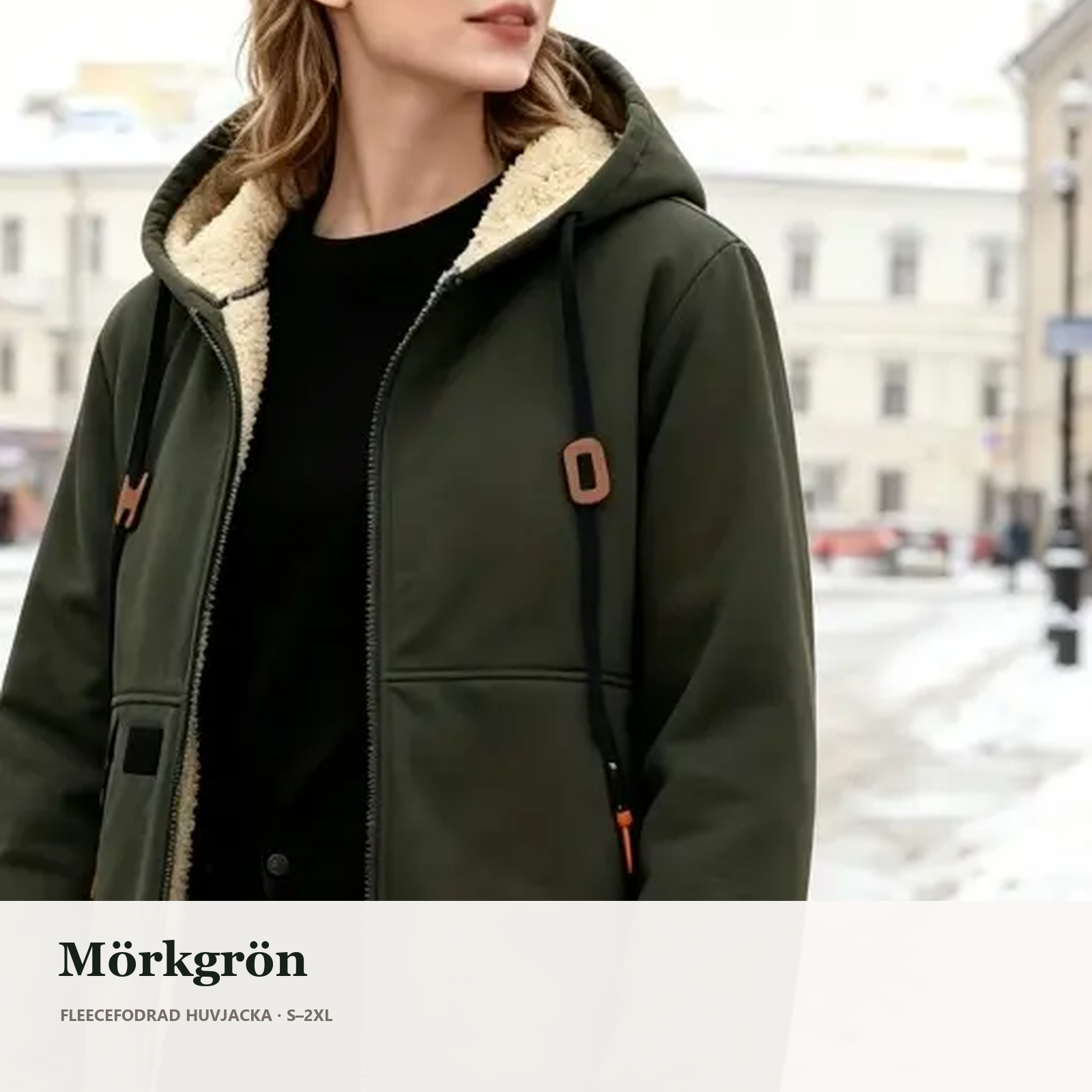 Mörkgrön fleecefodrad huvjacka