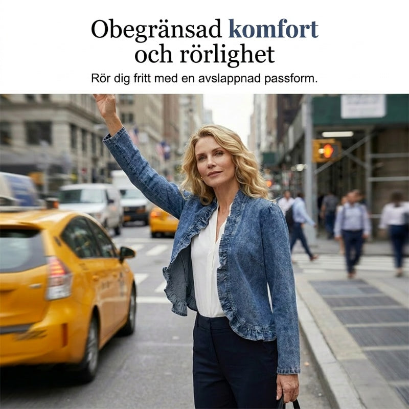 Dam Volangjacka i Denim – Öppen Framsida & Snygg Stil