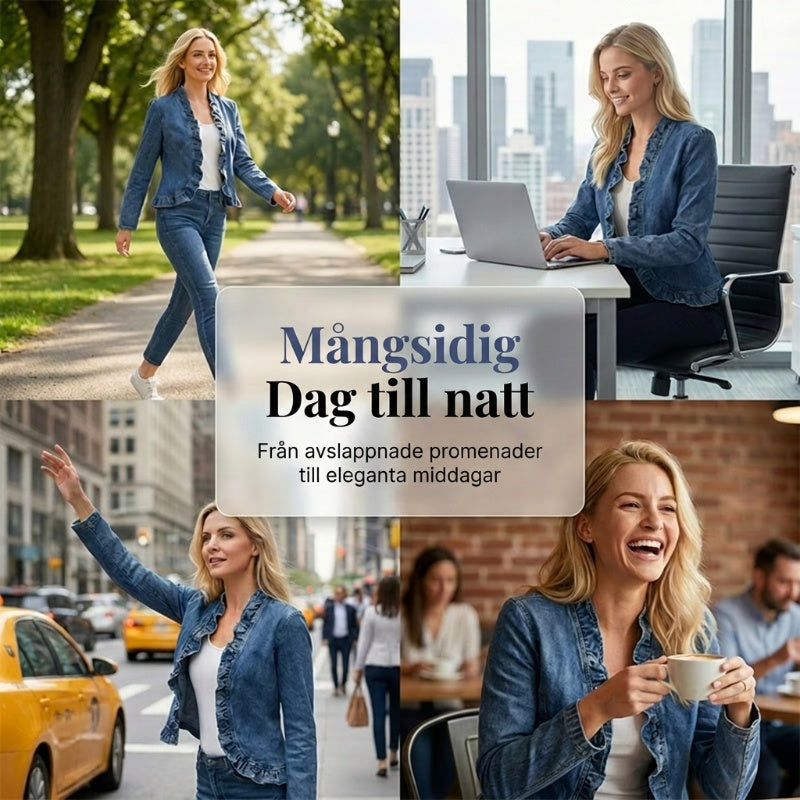 Dam Volangjacka i Denim – Öppen Framsida & Snygg Stil