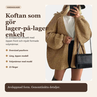 Oversized stickad kofta med volymärmar