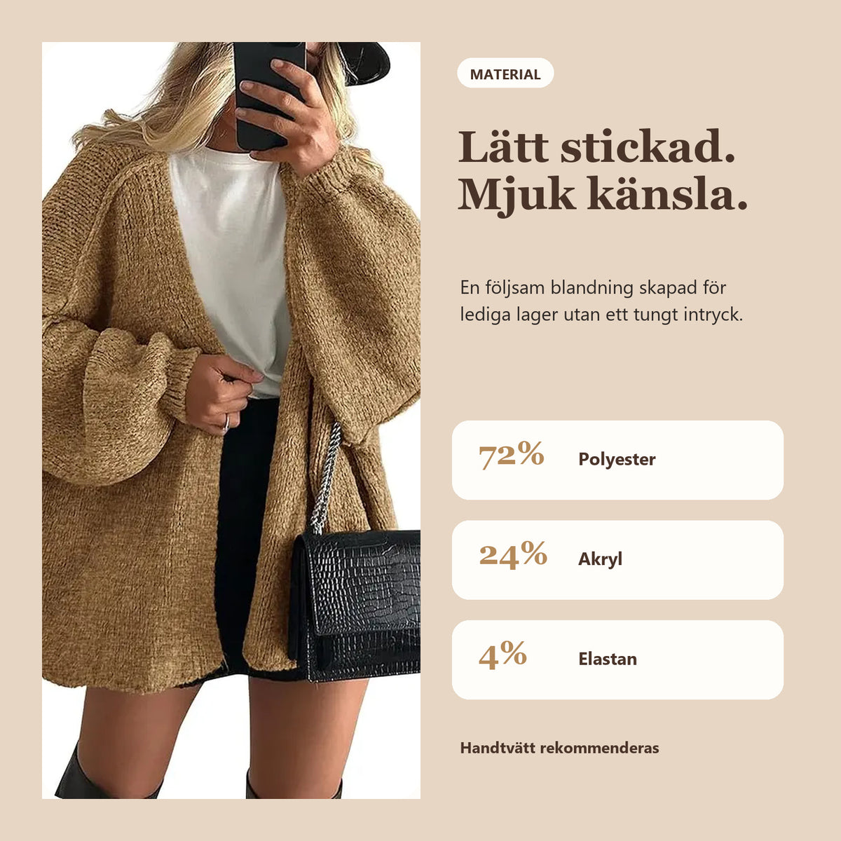 Oversized stickad kofta med volymärmar