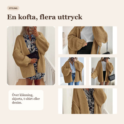 Oversized stickad kofta med volymärmar