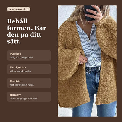 Oversized stickad kofta med volymärmar
